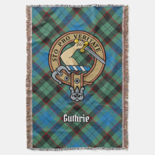 Clan Guthrie Crest over Tartan Throw Blanket