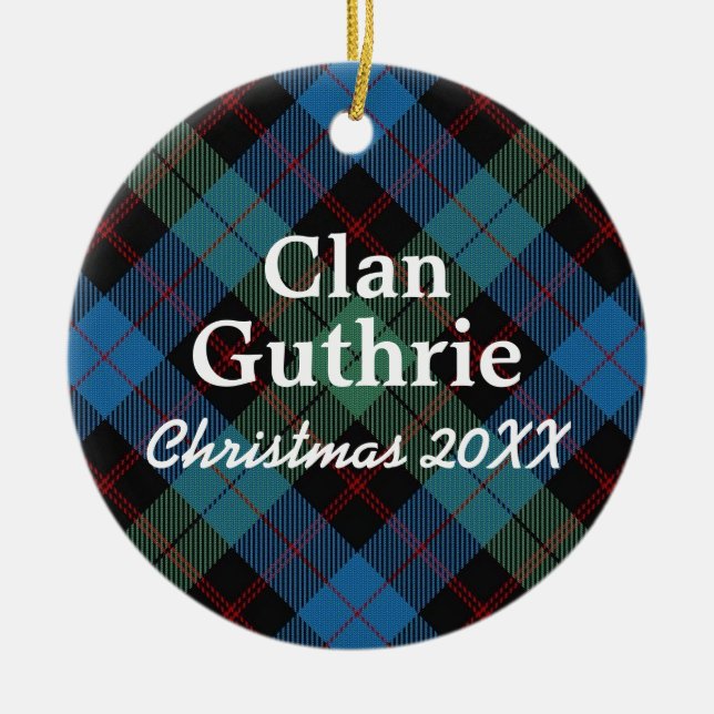 Clan Guthrie Scottish Tartan Ceramic Tree Decoration (Front)