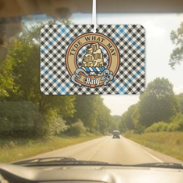 Clan Haig Crest over Check Tartan Car Air Freshener (Creator Uploaded)