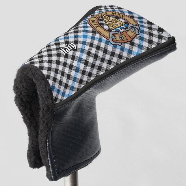 Clan Haig Crest over Check Tartan Golf Head Cover (3/4 Front)