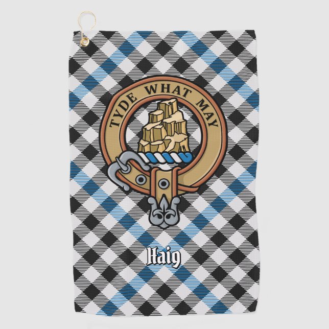 Clan Haig Crest over Check Tartan Golf Towel (Front)