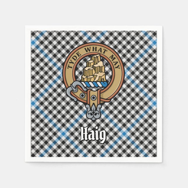 Clan Haig Crest over Check Tartan Napkin (Front)