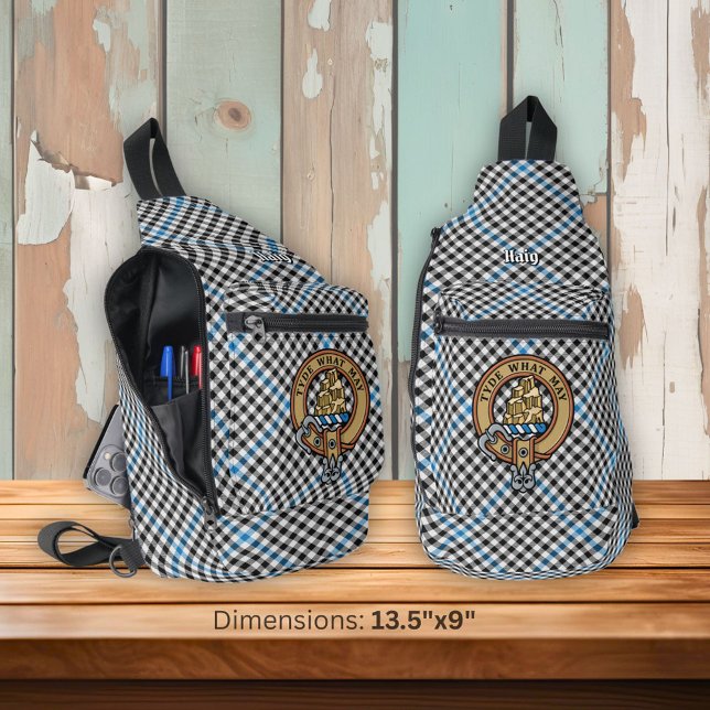 Clan Haig Crest over Check Tartan Sling Bag (Creator Uploaded)