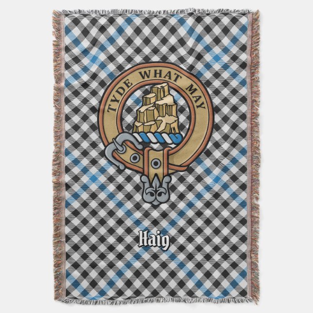 Clan Haig Crest over Tartan Throw Blanket (Front Vertical)