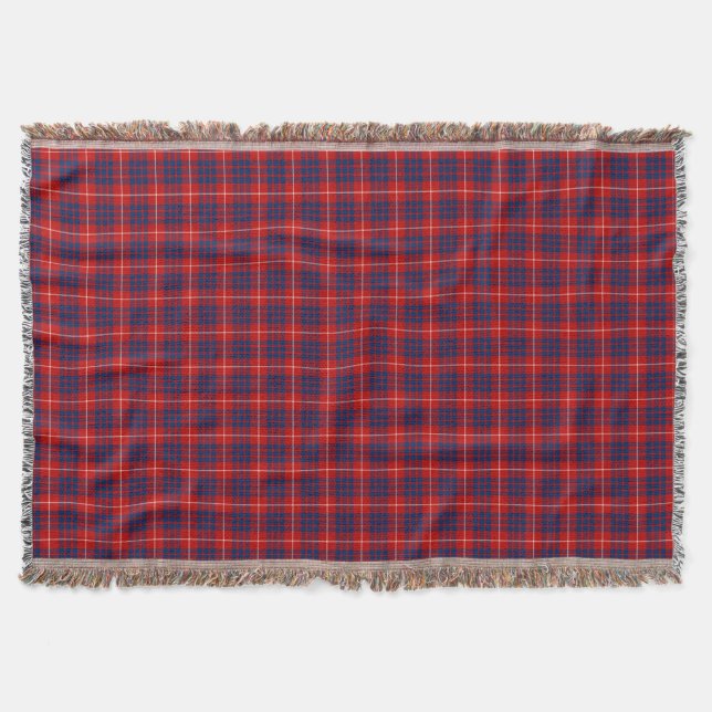 Clan Hamilton Bright Blue and Red Scottish Tartan Throw Blanket (Front)