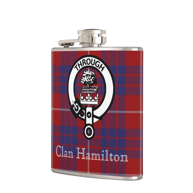 Clan Hamilton Crest and Tartan Flag Hip Flask (Left)