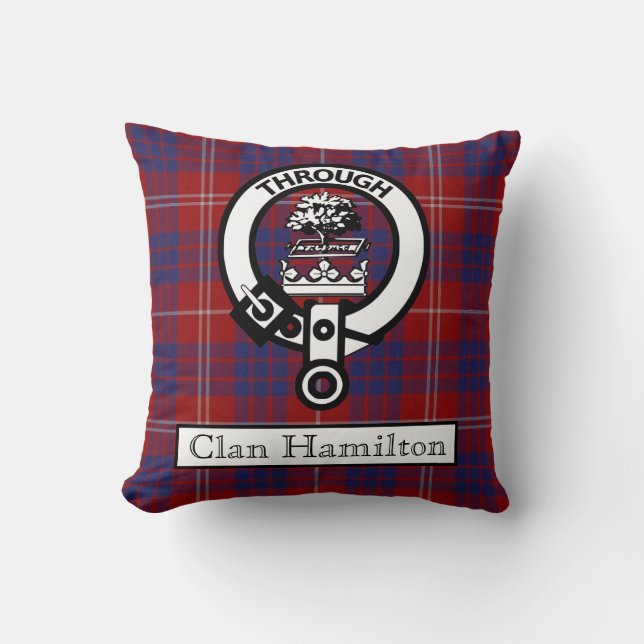 Clan Hamilton Crest and Tartan II Cushion (Front)