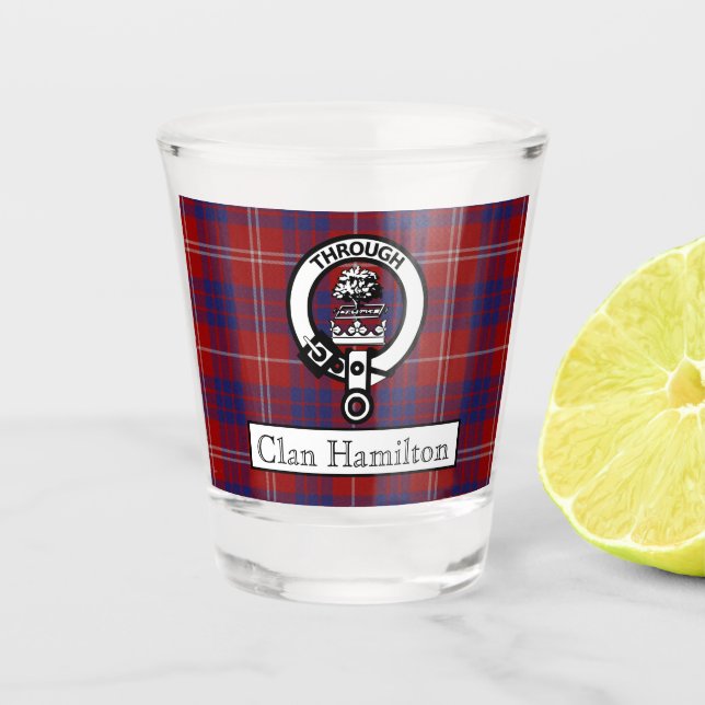 Clan Hamilton Crest and Tartan  Shot Glass (Front)