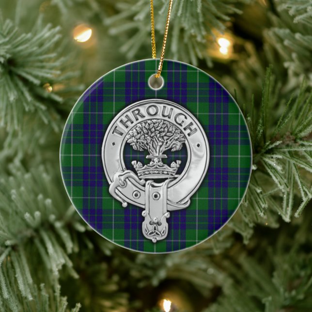 Clan Hamilton Crest & Hunting Tartan Ceramic Tree Decoration (Tree)