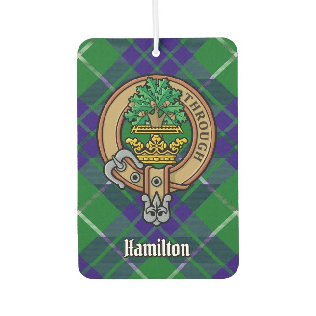 Clan Hamilton Crest over Hunting Tartan Car Air Freshener (Front)