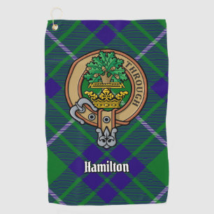 Clan Hamilton Crest over Hunting Tartan Golf Towel