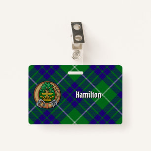Clan Hamilton Crest over Hunting Tartan ID Badge