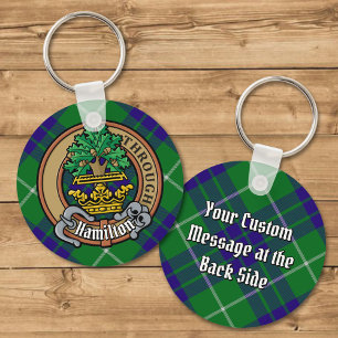 Clan Hamilton Crest over Hunting Tartan Key Ring