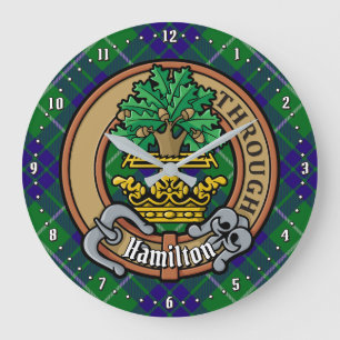 Clan Hamilton Crest over Hunting Tartan Large Clock