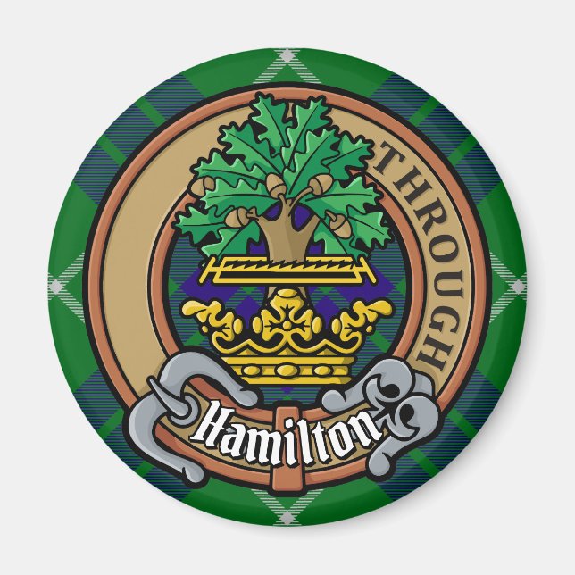 Clan Hamilton Crest over Hunting Tartan Magnet (Front)