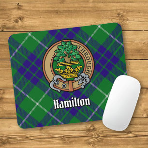 Clan Hamilton Crest over Hunting Tartan Mouse Mat