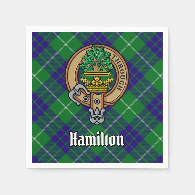 Clan Hamilton Crest over Hunting Tartan Napkin (Front)