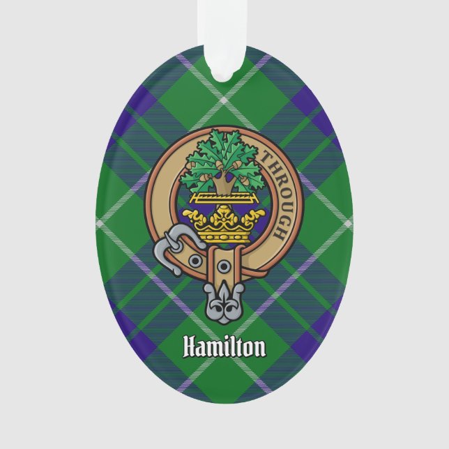 Clan Hamilton Crest over Hunting Tartan Ornament (Front)