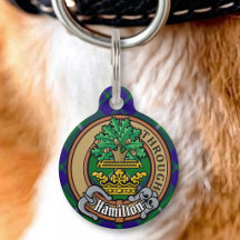 Clan Hamilton Crest over Hunting Tartan Pet Tag