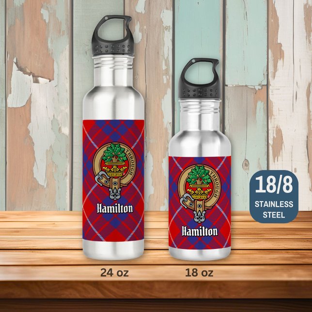 Clan Hamilton Crest over Red Tartan 710 Ml Water Bottle (Creator Uploaded)
