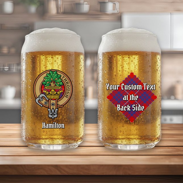 Clan Hamilton Crest over Red Tartan Can Glass (Creator Uploaded)