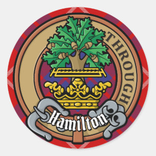 Clan Hamilton Crest over Red Tartan Classic Round Sticker