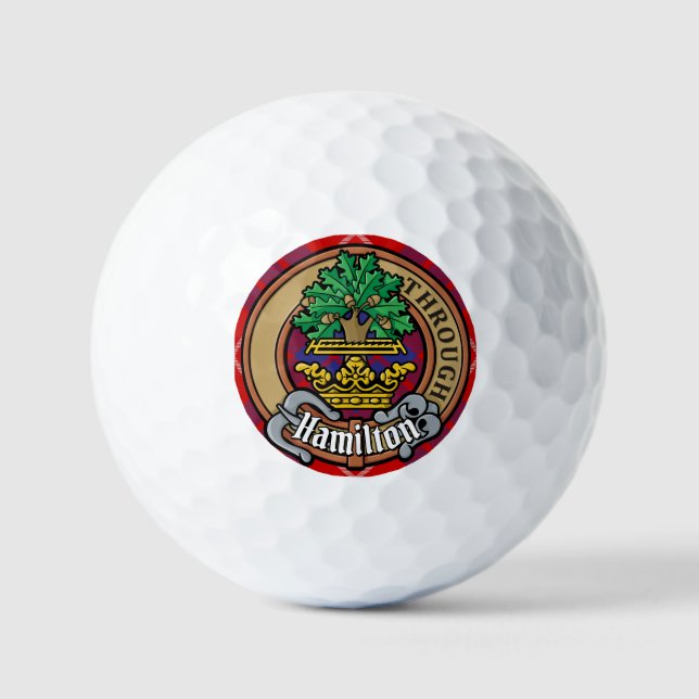 Clan Hamilton Crest over Red Tartan Golf Balls (Front)