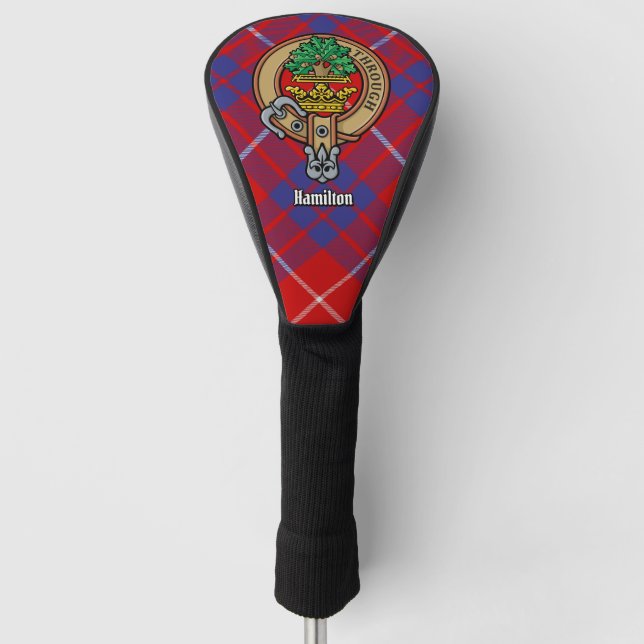 Clan Hamilton Crest over Red Tartan Golf Head Cover (Front)