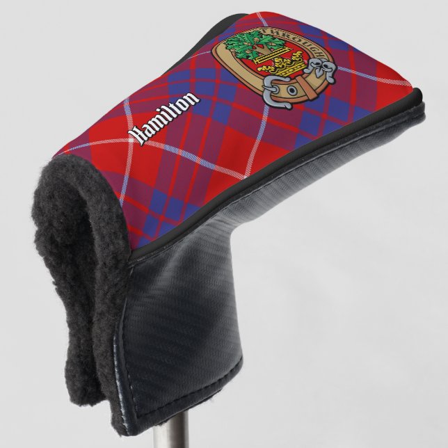 Clan Hamilton Crest over Red Tartan Golf Head Cover (3/4 Front)