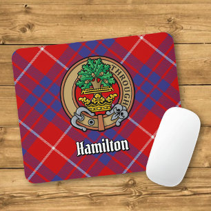 Clan Hamilton Crest over Red Tartan Mouse Mat