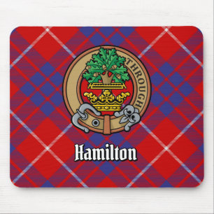 Clan Hamilton Crest over Red Tartan Mouse Mat