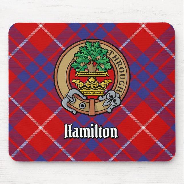 Clan Hamilton Crest over Red Tartan Mouse Mat (Front)