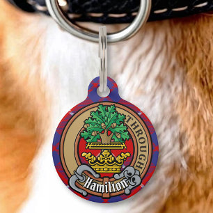 Clan Hamilton Crest over Red Tartan Pet Tag