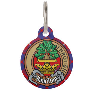 Clan Hamilton Crest over Red Tartan Pet Tag