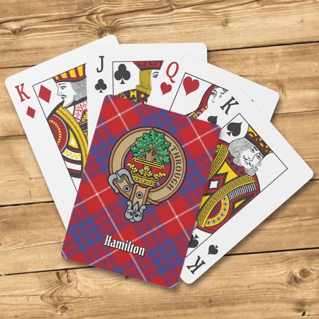 Clan Hamilton Crest over Red Tartan Playing Cards (Creator Uploaded)