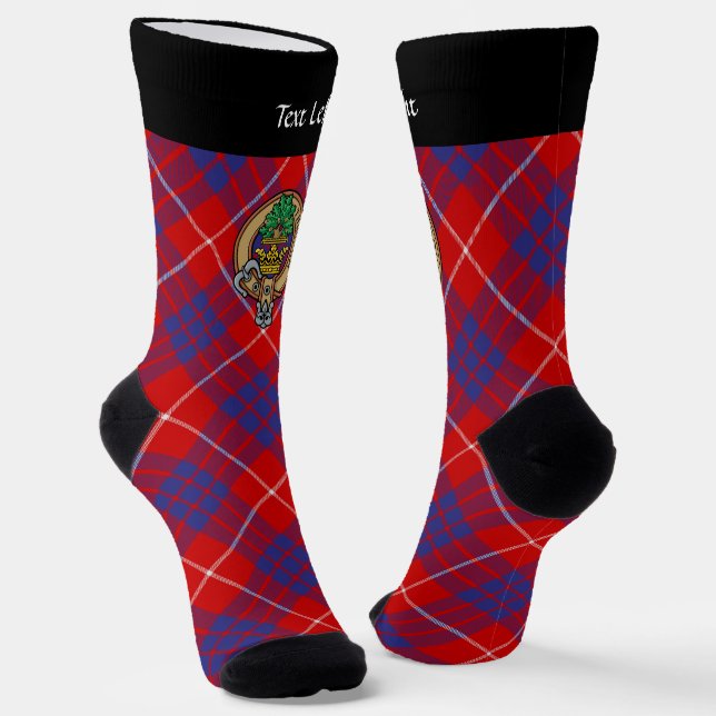 Clan Hamilton Crest over Red Tartan Socks (Angled)