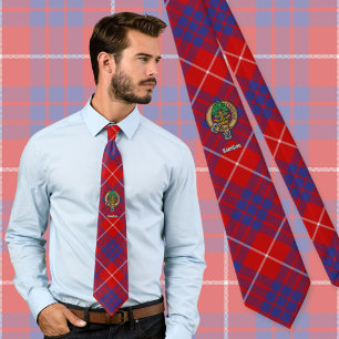 Clan Hamilton Crest over Red Tartan Tie