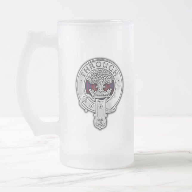 Clan Hamilton Crest & Tartan Frosted Glass Beer Mug (Left)