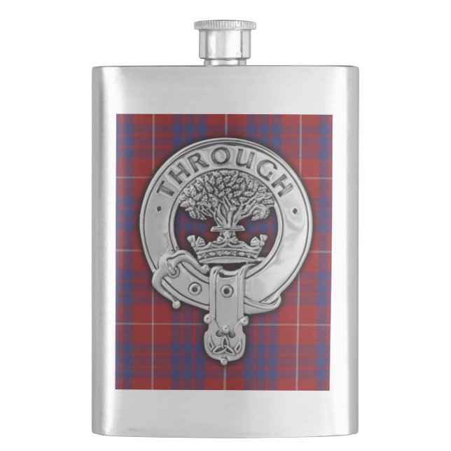 Clan Hamilton Crest & Tartan Hip Flask (Front)