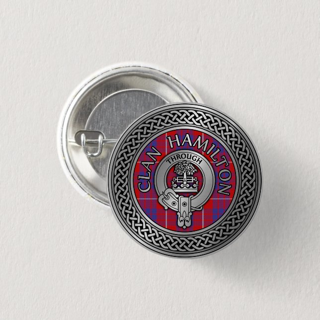 Clan Hamilton Crest & Tartan Knot Button (Front & Back)