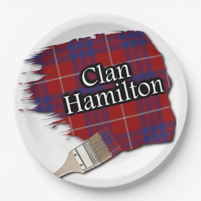 Clan Hamilton Scottish Tartan Paint Brush Paper Plate (Front)