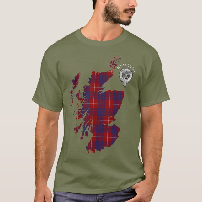 Clan Hamilton Tartan Map & Crest T-Shirt (Front)