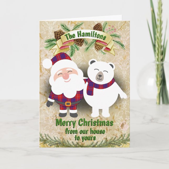 Clan Hamilton Tartan Plaid Christmas Holiday Card (Front)