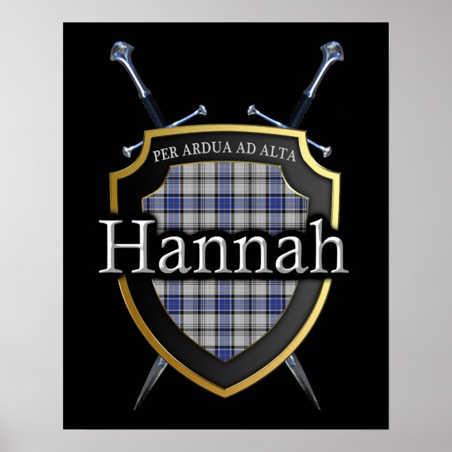 Clan Hannah Hannay Tartan Shield & Swords Print (Front)