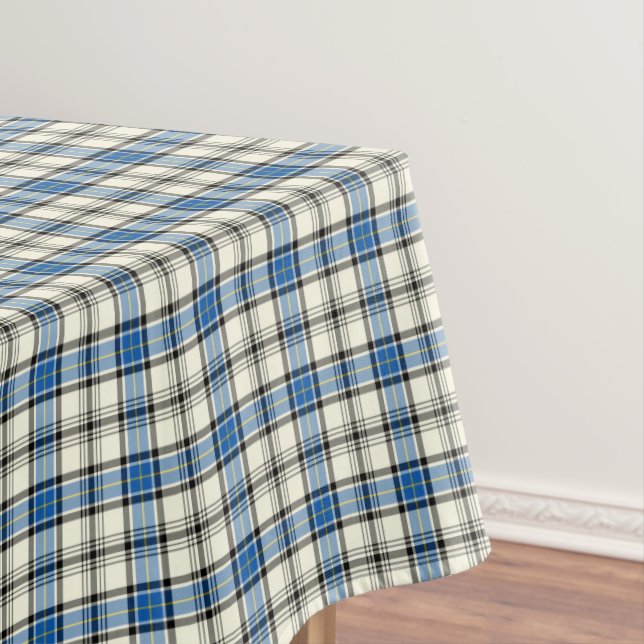 Clan Hannay Bright Blue and White Scottish Tartan Tablecloth (In Situ)