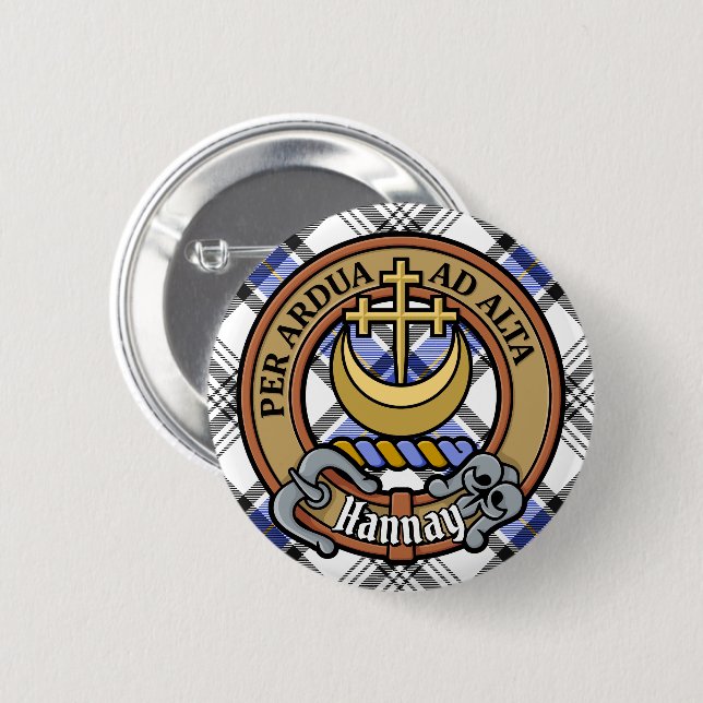 Clan Hannay Crest over Tartan 6 Cm Round Badge (Front & Back)
