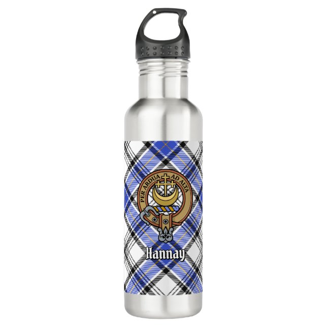 Clan Hannay Crest over Tartan 710 Ml Water Bottle (Front)