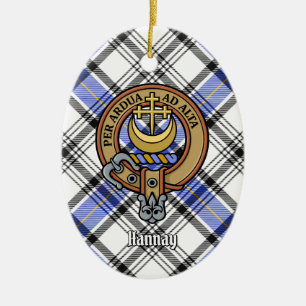 Clan Hannay Crest over Tartan Ceramic Tree Decoration