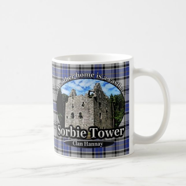Clan Hannay Sorbie Tower Castle Tartan Coffee Mug (Right)