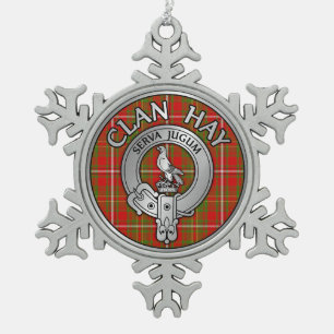 Clan Hay Crest & Tartan Snowflake Pewter Christmas Ornament